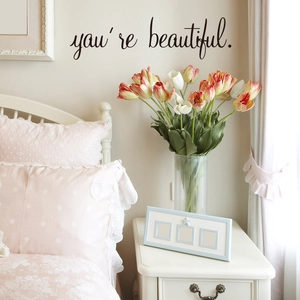 Elegant black cursive You're Beautiful wall sticker for bathroom mirror and home decor