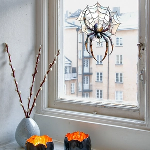 Halloween spider and web window sticker with stained glass texture for home decoration