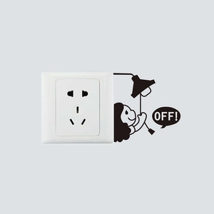 Creative cartoon light bulb switch wall sticker in black PVC with OFF! text design