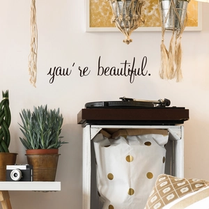 Inspirational You're Beautiful black script wall decal for bathroom mirror and home decor
