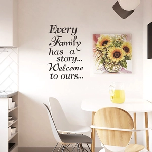 Family quote wall decal featuring Every Family has a story Welcome to ours lettering