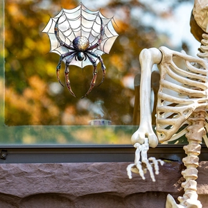 Halloween spider web stained glass window cling with colorful iridescent finish on glass
