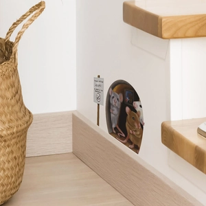 Sticker mural 3D trou de souris avec panneau d'avertissement pour décoration intérieure