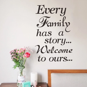 Family quote wall decal featuring Every Family has a story Welcome to ours lettering