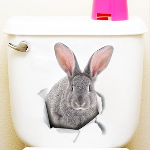Sticker mural 3D lapin gris réaliste pour décoration de toilettes et voiture