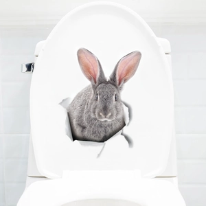 Sticker mural 3D lapin gris réaliste avec effet de trou cassé créatif pour la décoration