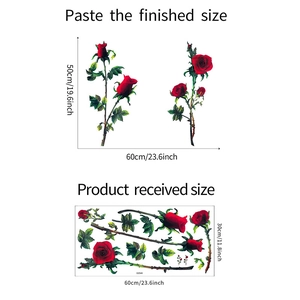 Detail showing red rose wall sticker dimensions and layout for home bedroom decoration