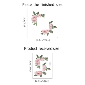 Pink rose wall sticker showing final size 18x19.3cm and received sheet dimensions