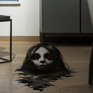 3D Halloween floor decal featuring a spooky ghost emerging from a black puddle