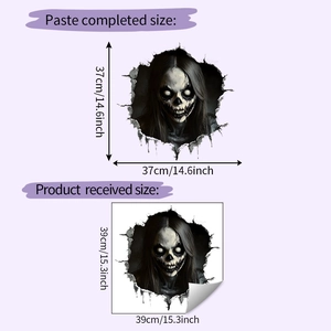 Détails du sticker d'Halloween montrant la taille après pose et les dimensions du produit