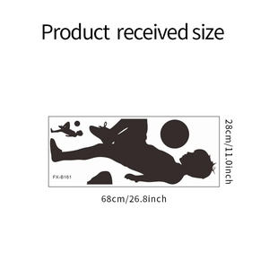 Layout details showing dimensions 68x28cm for the soccer silhouette wall sticker