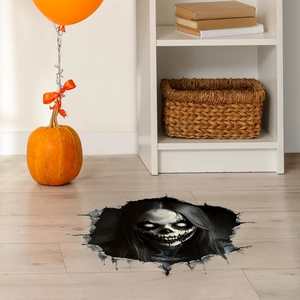 Sticker 3D Halloween d'une fille fantôme effrayante perçant le sol pour décoration maison