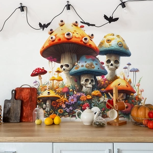 Halloween wall sticker with creepy mushroom skulls and eyes for home wall decoration