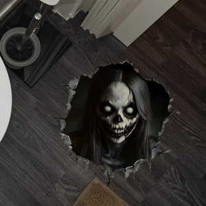 Sticker 3D Halloween effet trou dans le sol avec un fantôme féminin effrayant décoratif