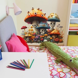 Spooky Halloween mushroom skull wall decal with realistic eyeballs for bedroom home decor