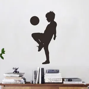 Football Boy Silhouette Wall Sticker PVC Sports Theme Decorative Decal For Kids Room Bedroom Modern Black Mural