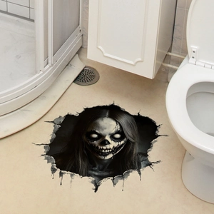 Sticker sol 3D fille effrayante pour décoration de salle de bain d'Halloween