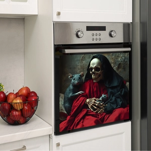 Gothic skull with red robe and mice decorative sticker for kitchen oven doors