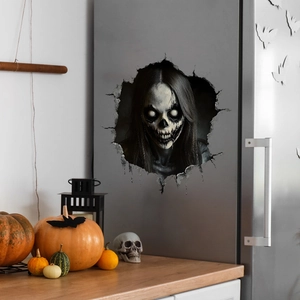 Stickers Muraux Horreur 3D Halloween Décalcomanie Sol Brisé Autocollant PVC Fantôme Féminin Amovible pour Fête Décoration Maison