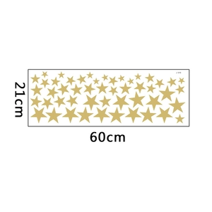 Macro view of gold star wall stickers showing various sizes on a 21x60cm sheet