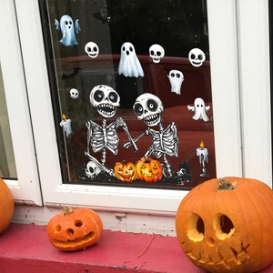 Halloween skeleton and ghost static cling window decals for festive glass home decoration