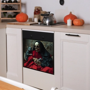 Gothic Halloween skeleton death decal with rat for dishwasher or kitchen cabinet door