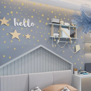 Golden star wall stickers with Hello text for modern minimalist kids room decor