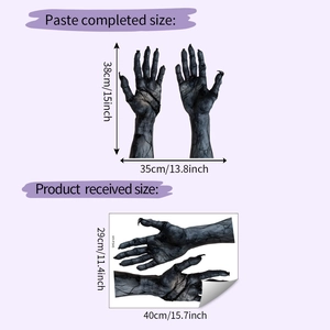 Detail of Halloween bloody ghost hand wall sticker showing layout and product dimensions