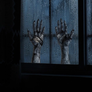 Halloween zombie arm window stickers with realistic cracks and sharp black nails for decor