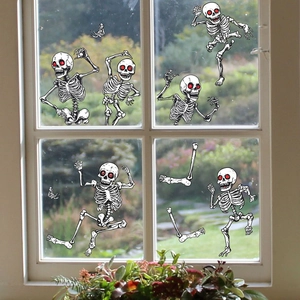 Halloween skeleton window clings set with five realistic poses for glass home decoration