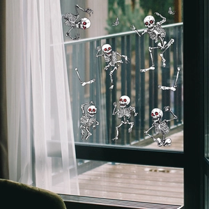 Halloween static skeleton window stickers with red eyes for festive glass decoration