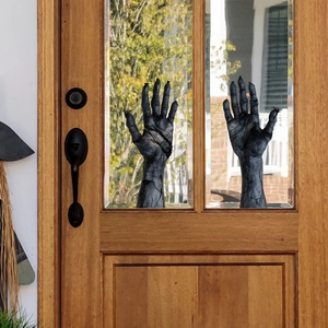 Halloween zombie arm window stickers with realistic skin texture and sharp claws for decor