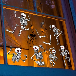 Halloween Skeleton UV Static Window Stickers Removable PVC Skull Decals For Home Glass Window Festival Party Home Decor