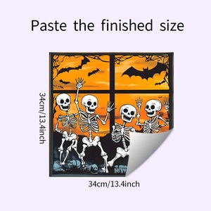 Détail du sticker mural Halloween avec dos adhésif et motif de squelette au coucher du soleil