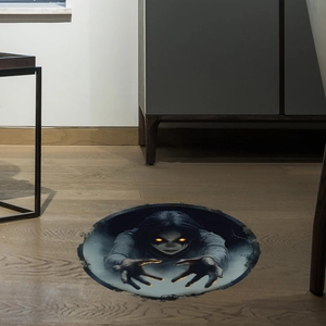 3D Halloween horror floor sticker with glowing eyes ghost coming out of a round hole
