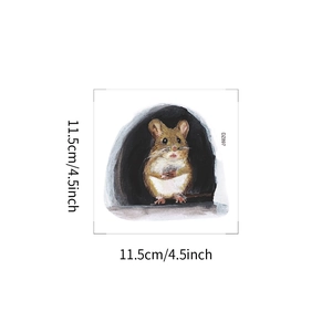 Detail view of 4.5 inch watercolor mouse wall sticker showing square shape and size measurements
