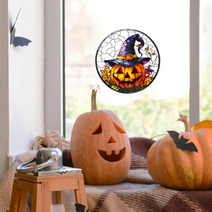 Halloween pumpkin witch hat suncatcher glass window sticker decor for home