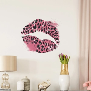 Pink leopard print lip wall sticker for living room bedroom home wall art decor