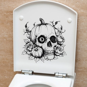 Halloween skull and pumpkin floral wall decal for bathroom toilet lid decoration