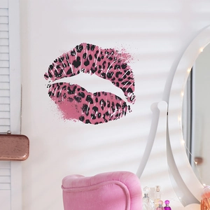 Creative leopard print red lips wall sticker for bedroom and vanity room decoration