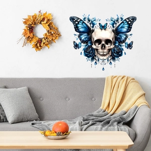 Halloween skull and blue butterfly wall decal stickers for living room home decor