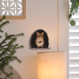 Cute mouse in a hole wall sticker, whimsical 3D style decal for home decor