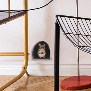 Cute cartoon mouse in a hole wall sticker for minimalist home and stair decoration