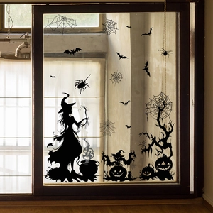 Halloween Witch Pumpkin Wall Sticker PVC Removable Silhouette Glass Window Decal Scary Bat Spider Home Room Party Decoration