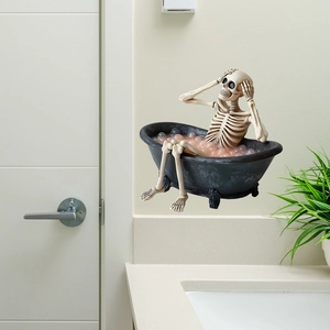 Skeleton in pink bubble bath black tub funny Halloween decorative figurine home decor