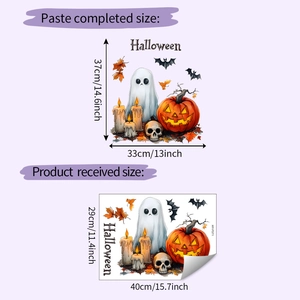 Halloween wall sticker set featuring ghosts pumpkins and candles with size specifications