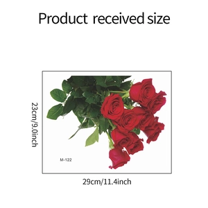Detail showing the received dimensions 29x23cm of the M-122 red rose toilet wall sticker