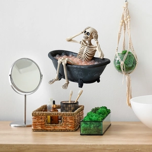 Funny 3D skull in bathtub wall sticker with pink bubbles for home bathroom decoration