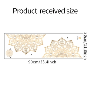 Detailed dimensions of 30x90cm gold mandala wall sticker for bedroom and living room