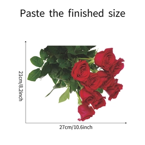 Detail of romantic red rose flower toilet sticker with dimensions 27x21cm for bathroom deco